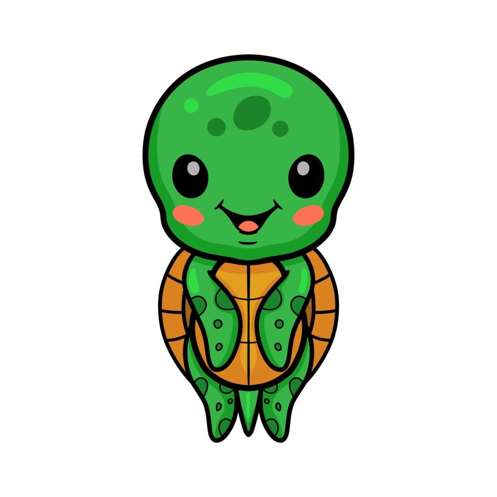 linda pequeña tortuga de dibujos animados posando vector