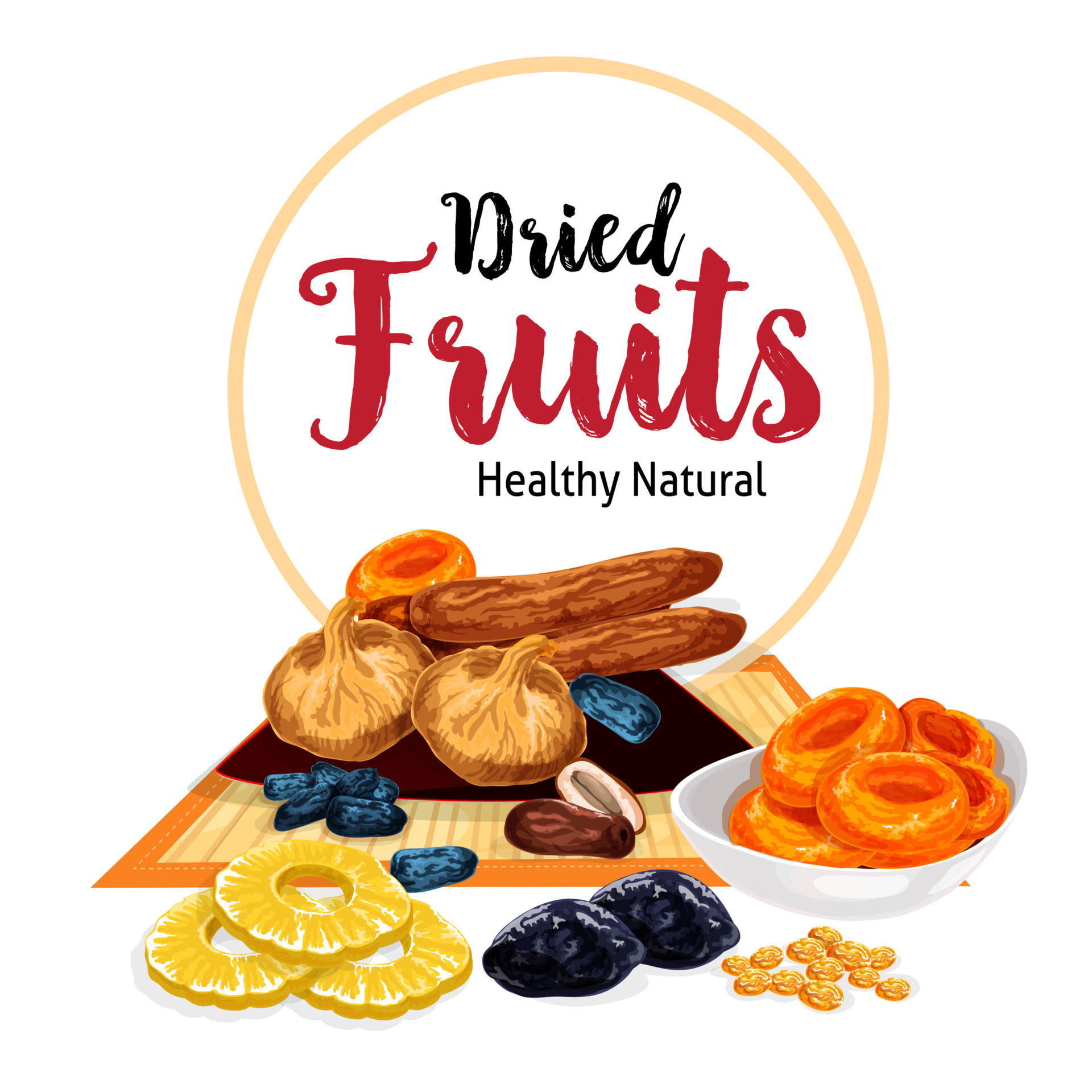 Vector Poster Of Dried Fruits And Dry Fruit Snacks 13059001 Vector Art vector-poster-of-dried-fruits-and-dry-fruit-snacks-13059001-vector-art
