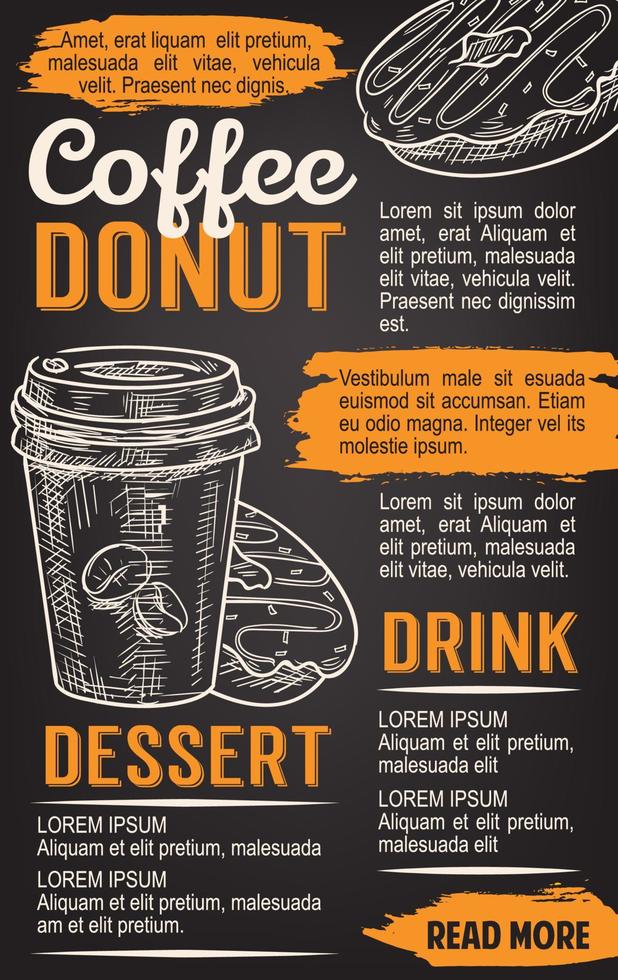 plantilla de póster de pizarra de donut y café vector