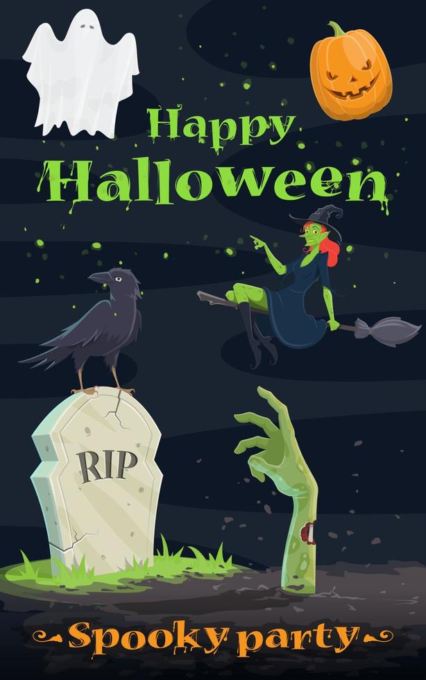 Halloween pumpkin and ghost greeting banner design vector