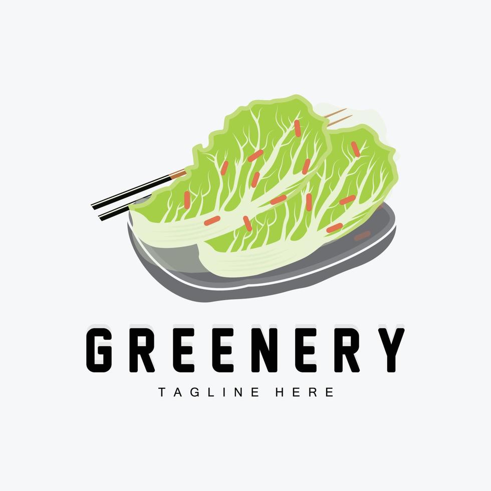 diseño de logotipo de repollo chino vector de planta verde kimchi ingredientes alimentarios