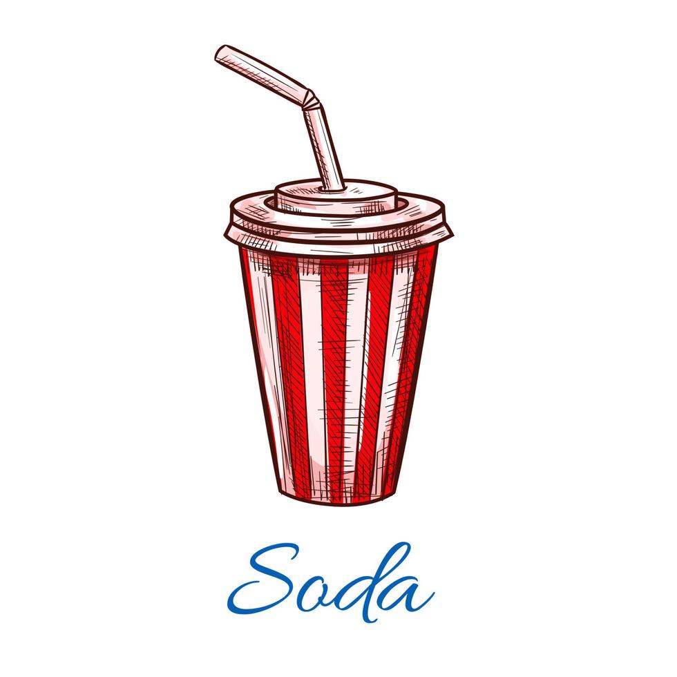 Soda drink striped fast food paper cup vector icon