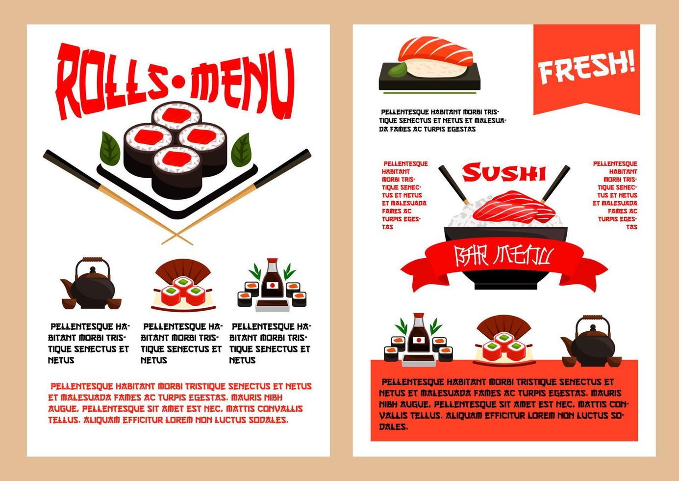 Japanese restaurant or sushi cuisine vector menu