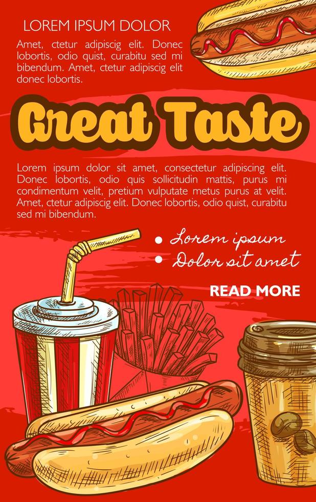 Fast food vector hot dog sketch poster