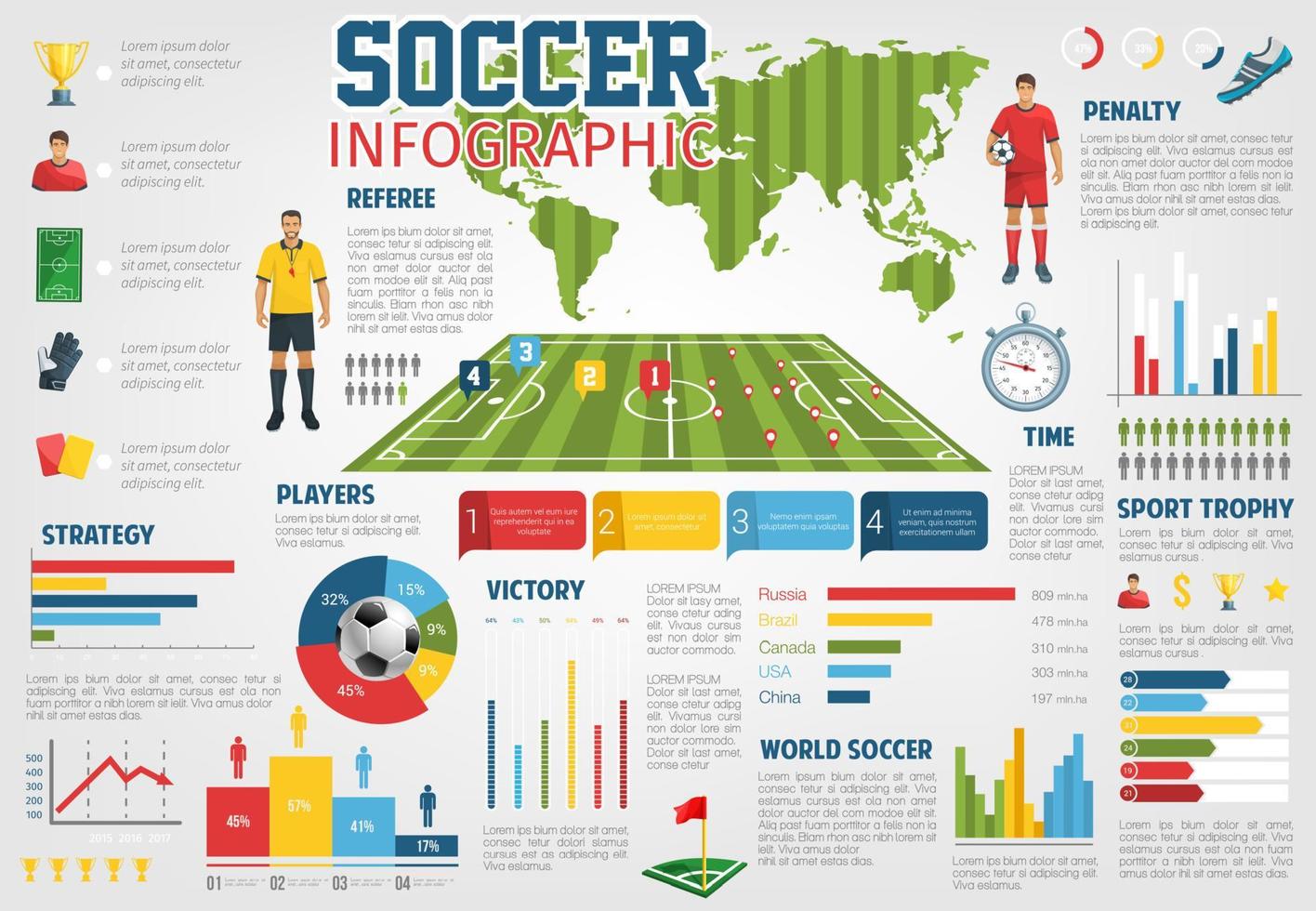 infografía vectorial para el juego mundial de fútbol soccer vector