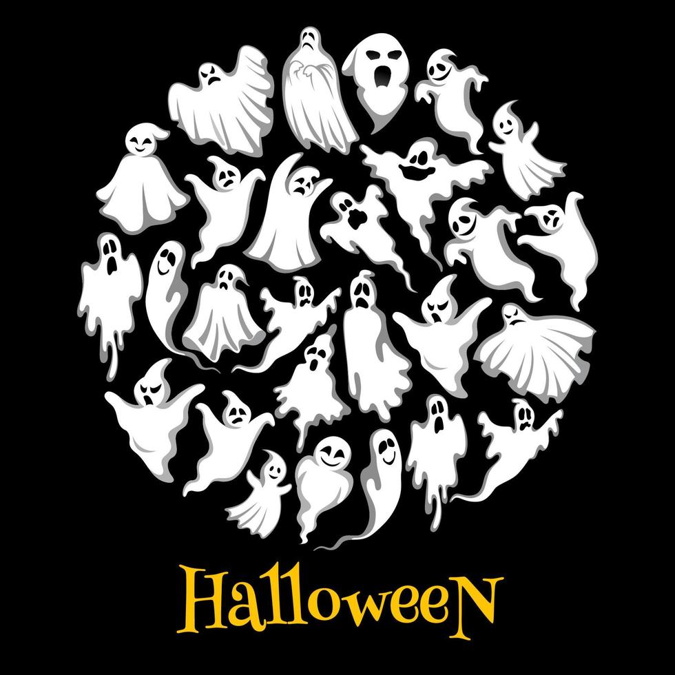 cartel redondo fantasma de halloween o espíritu navideño vector