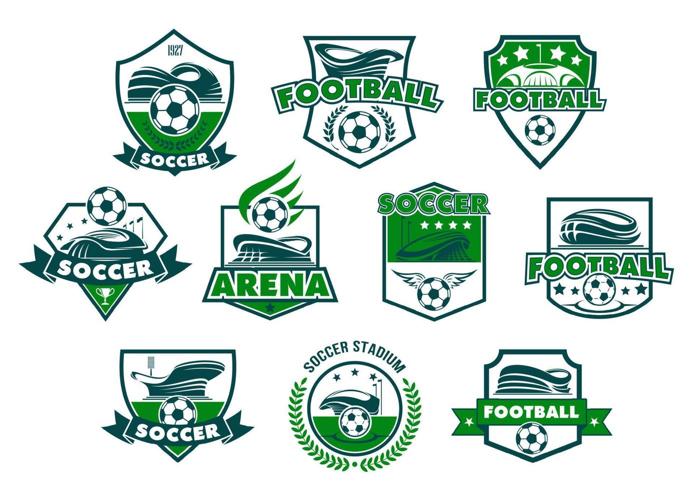 insignia del club de fútbol con estadio de fútbol y pelota vector