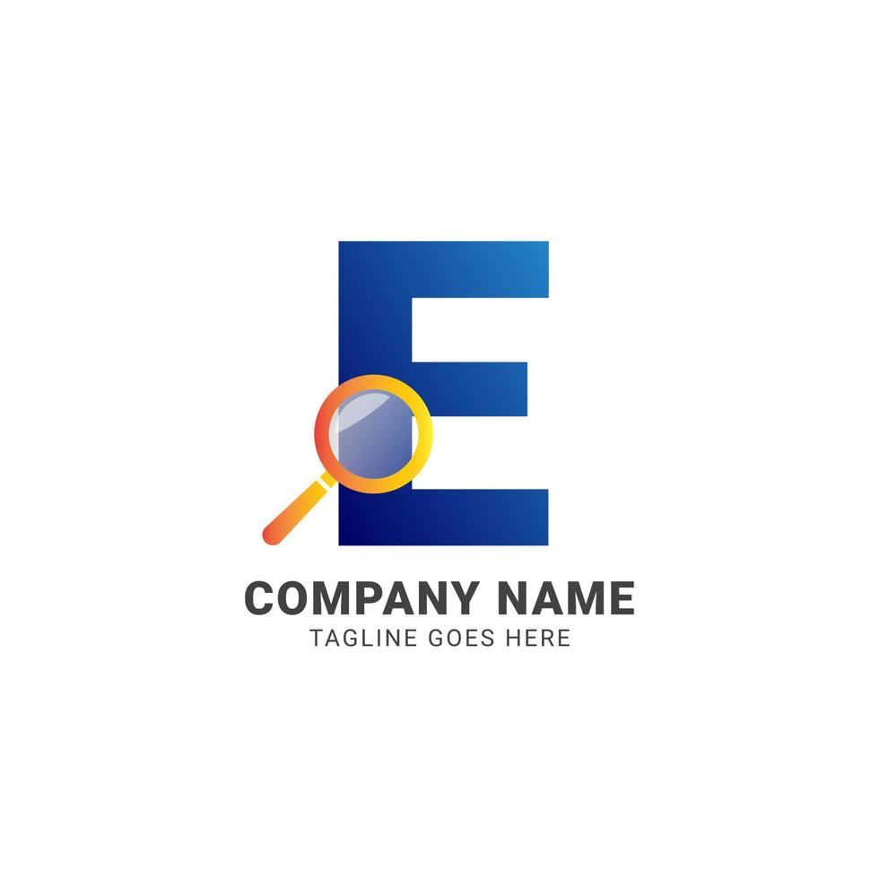 letter E magnifying glass company logo vector design element