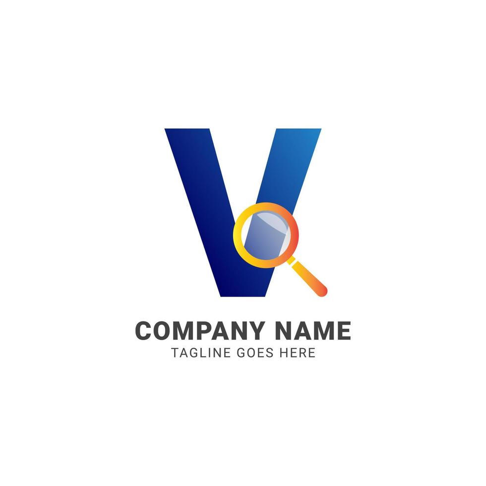 letter V magnifying glass company logo vector design element