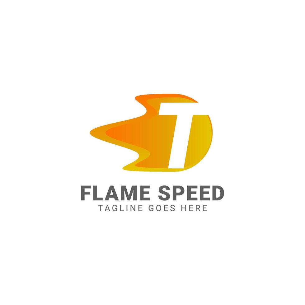 letter T flame speed vector logo design