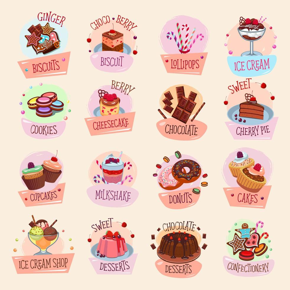 iconos vectoriales panadería pasteles confitería postres vector