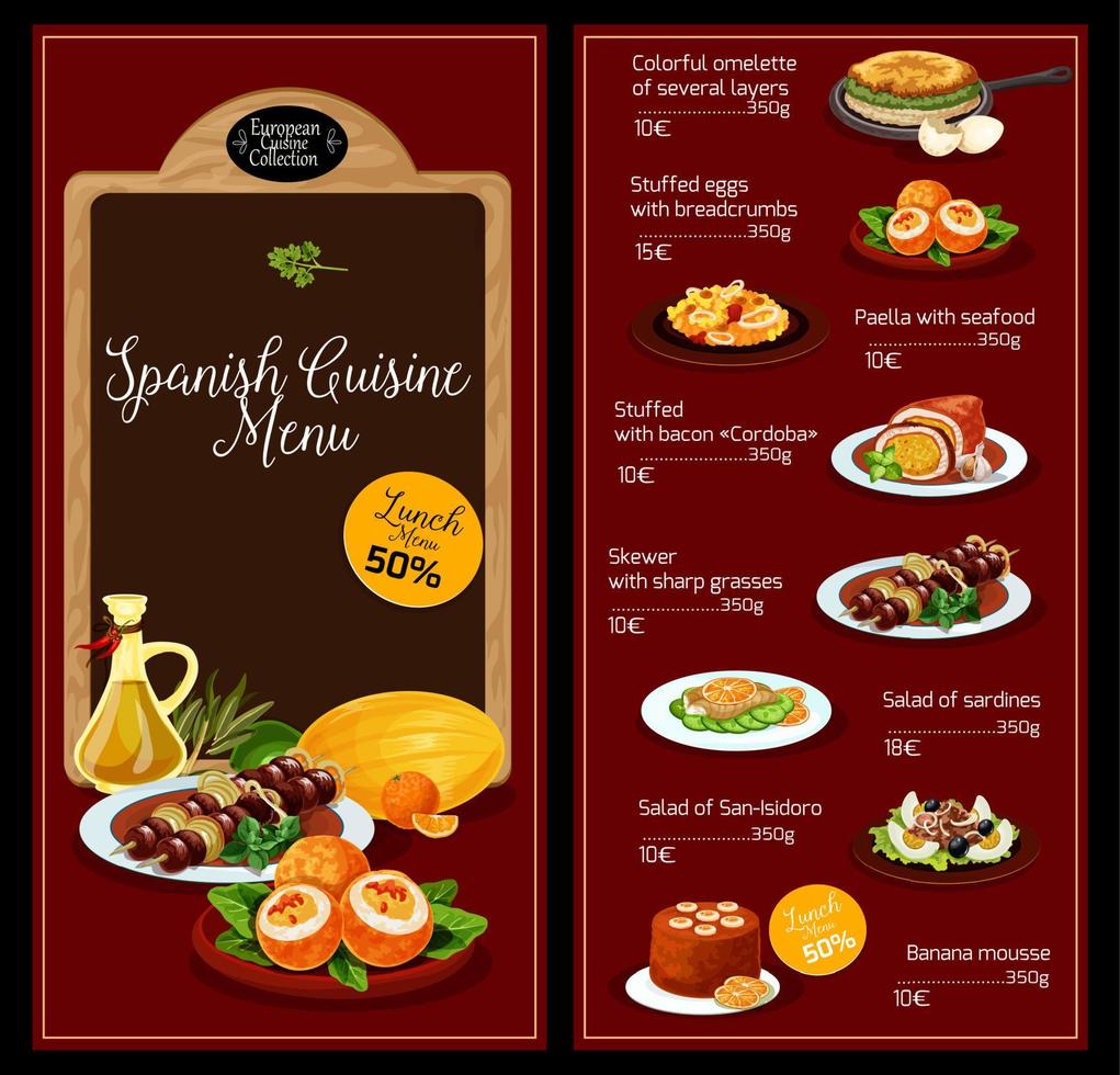 Vector lunch menu template for Spanish cuisine