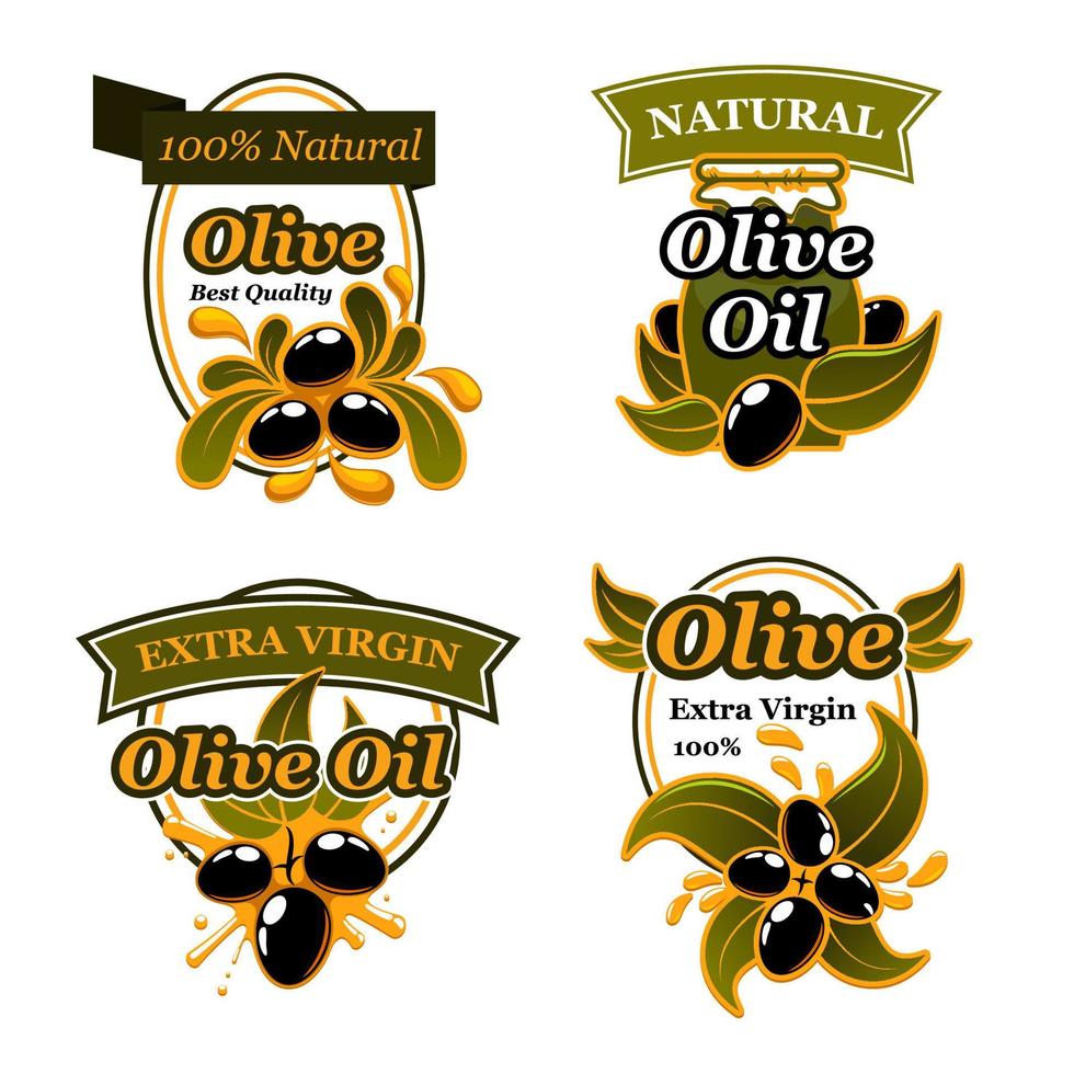 Olive oil label set with black fruit and splash vector