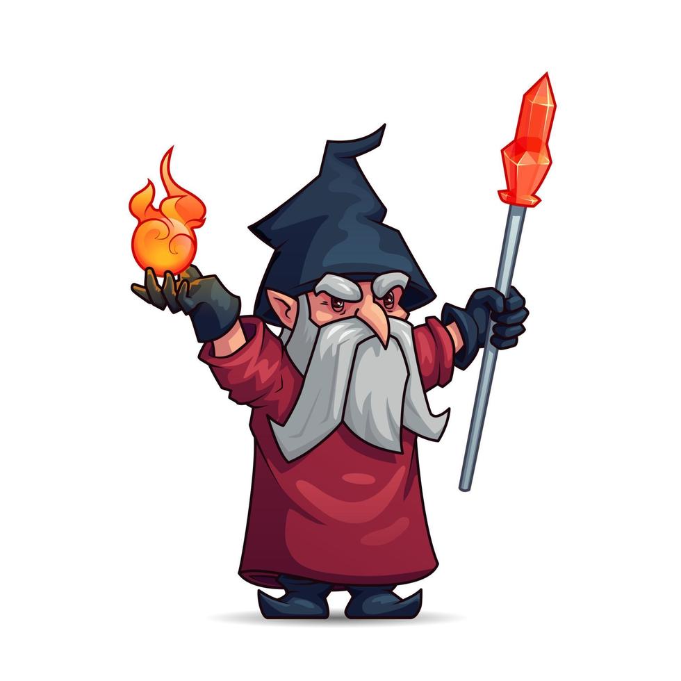 Old wizard, sorcerer or magician cartoon character vector