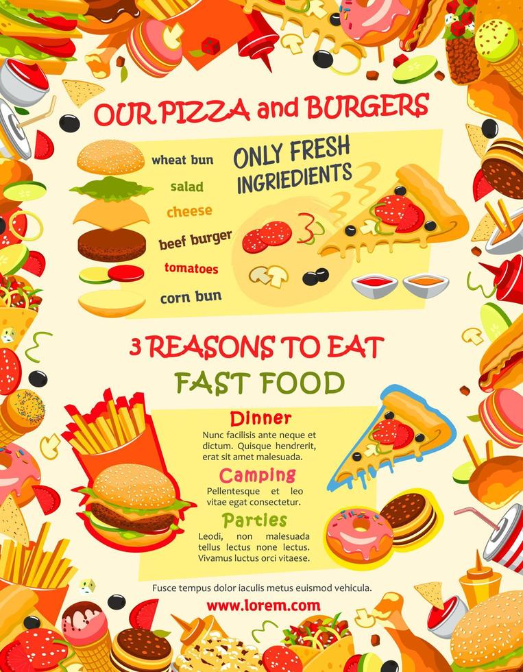 Fast food burger and pizza menu template vector