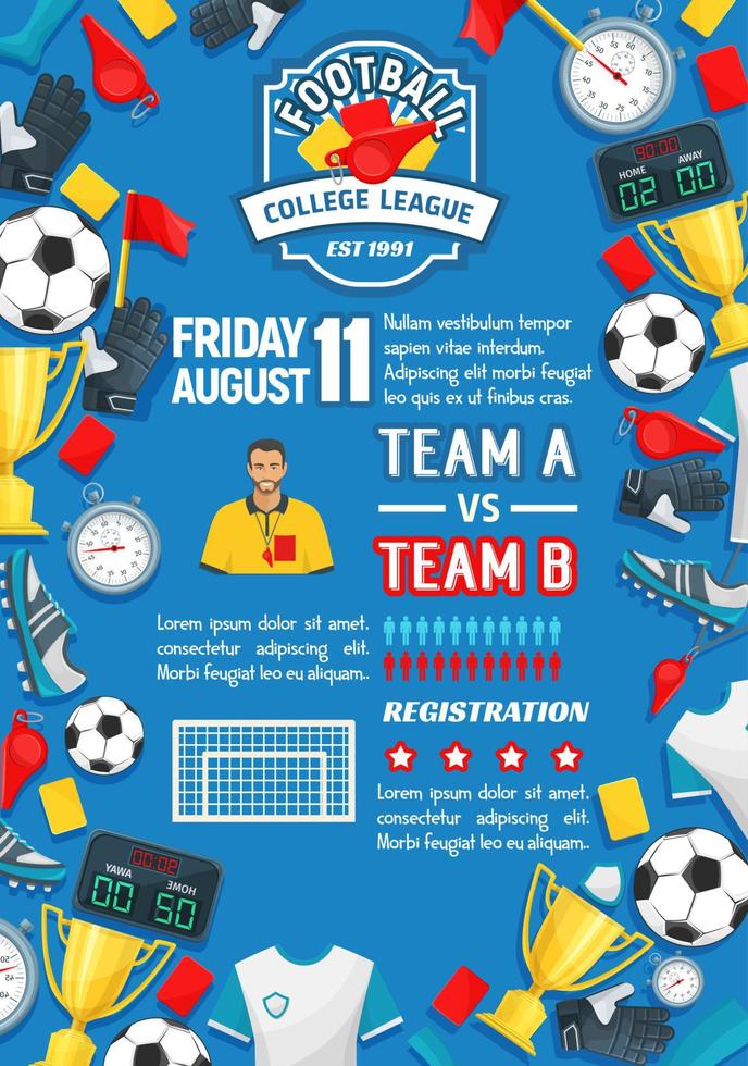 Soccer sport game match poster of football league 13059438 Vector Art