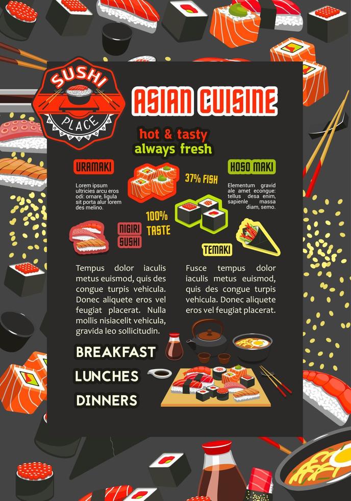 Japanese sushi bar and restaurant menu poster vector