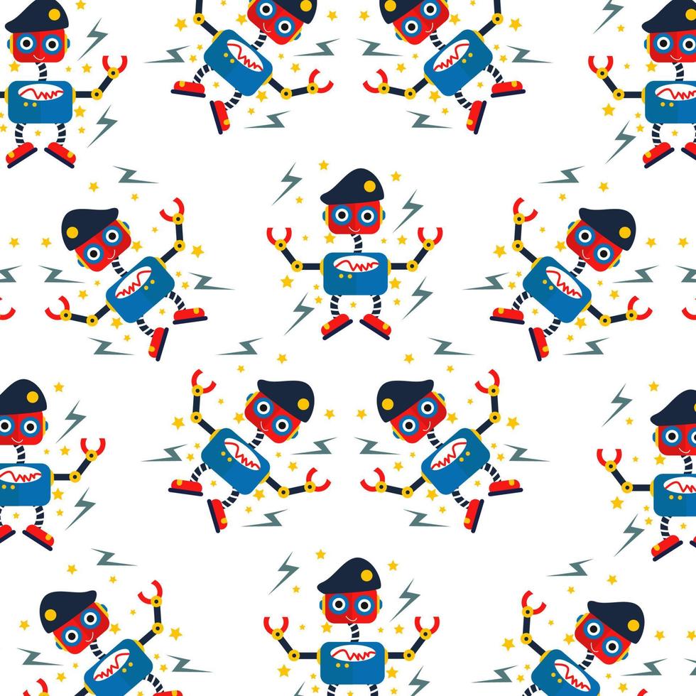 Seamless pattern with cute robot variations perfect for wrapping paper vector