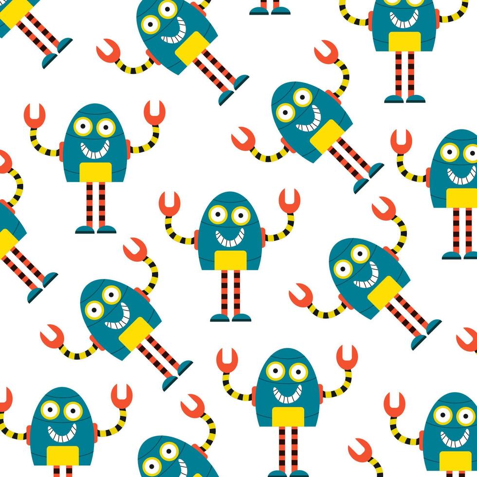 Seamless pattern with cute robot variations perfect for wrapping paper vector