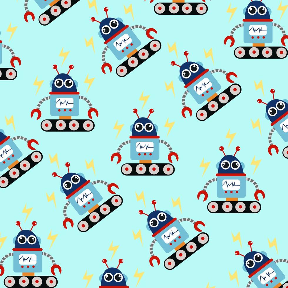 Seamless pattern with cute robot variations perfect for wrapping paper vector