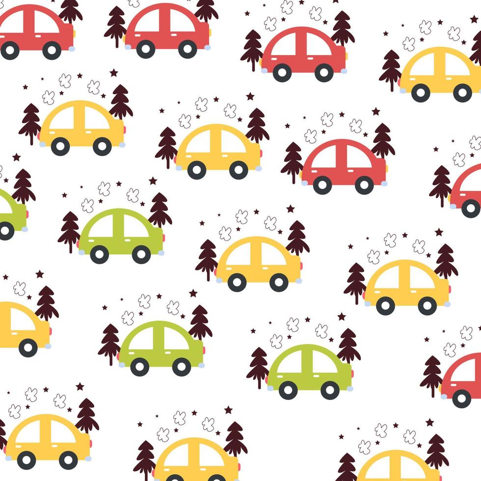 Seamless pattern with cute colorful cars perfect for wrapping paper vector