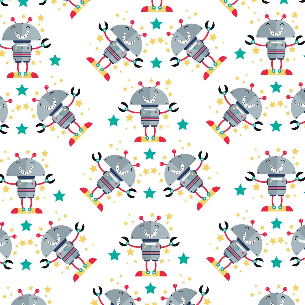 Seamless pattern with cute robot variations perfect for wrapping paper vector