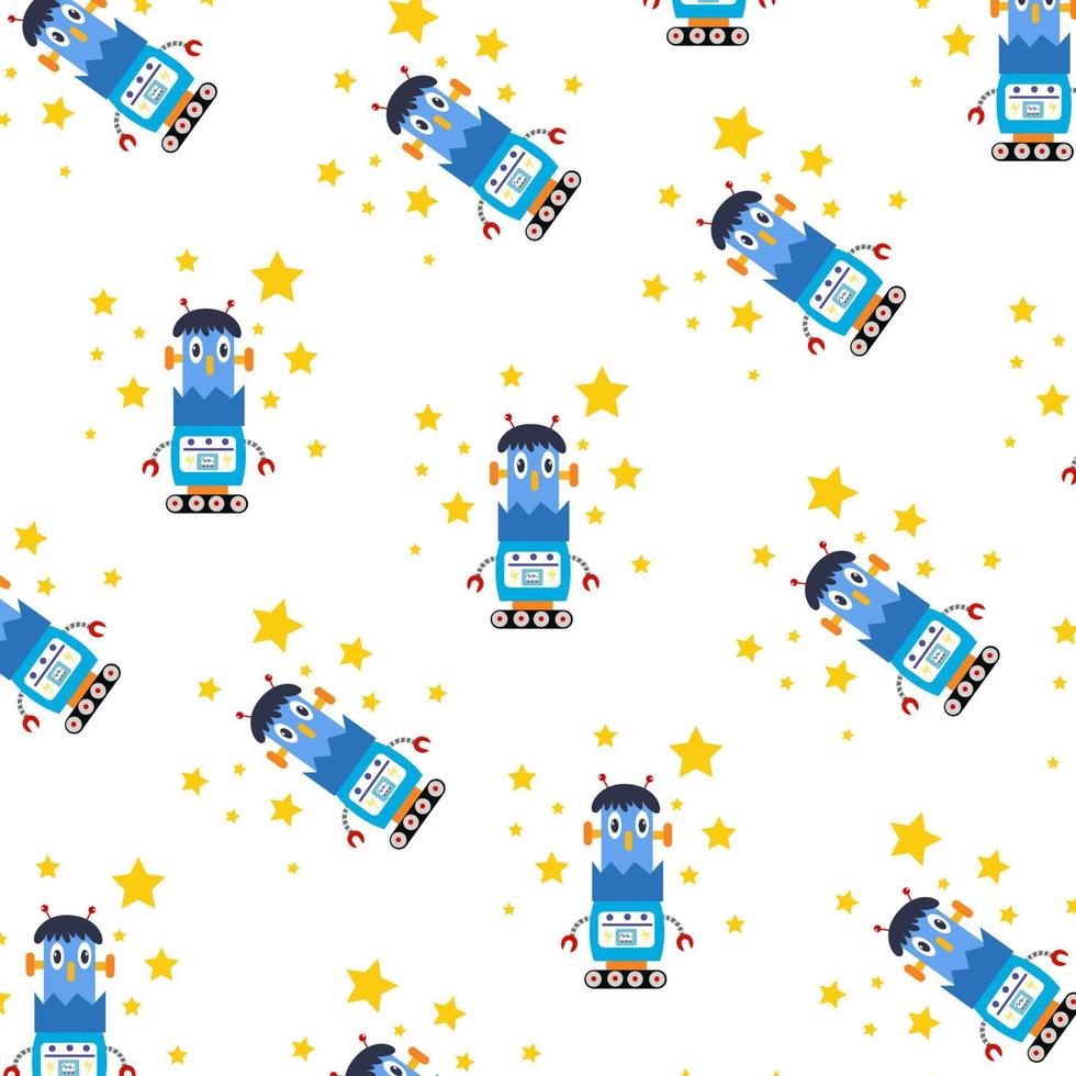 Seamless pattern with various cute robots perfect for wrapping paper vector