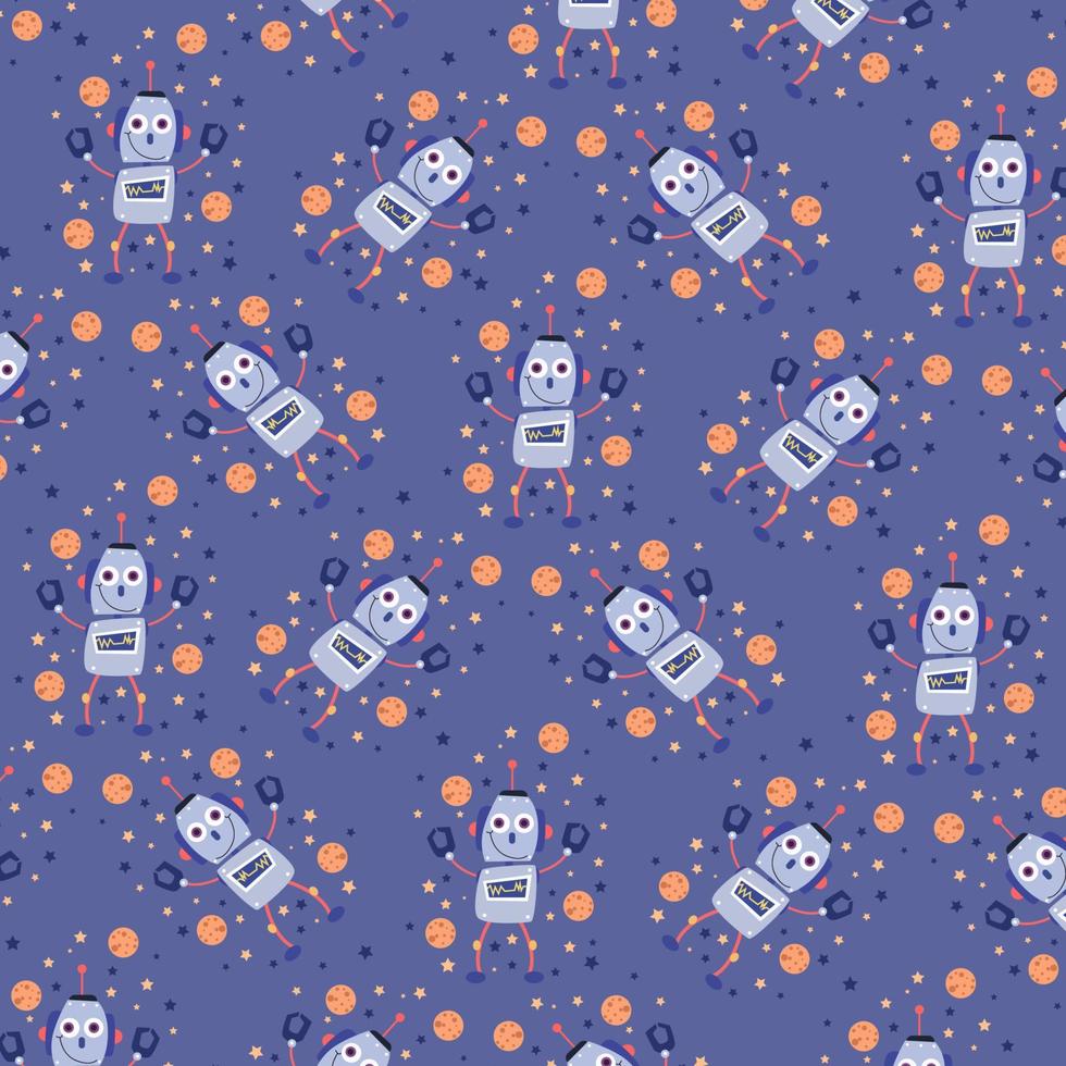 Seamless pattern with cute robot variations perfect for wrapping paper vector