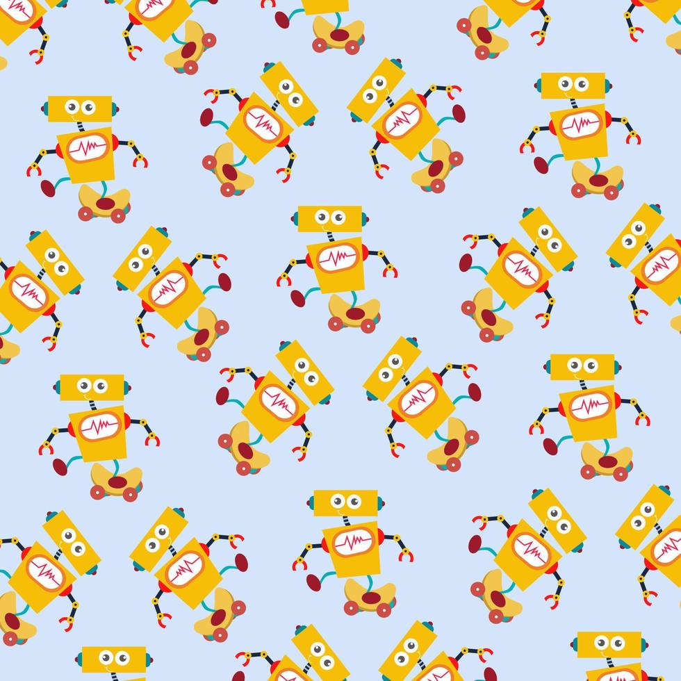 Seamless pattern with various cute robots perfect for wrapping paper vector