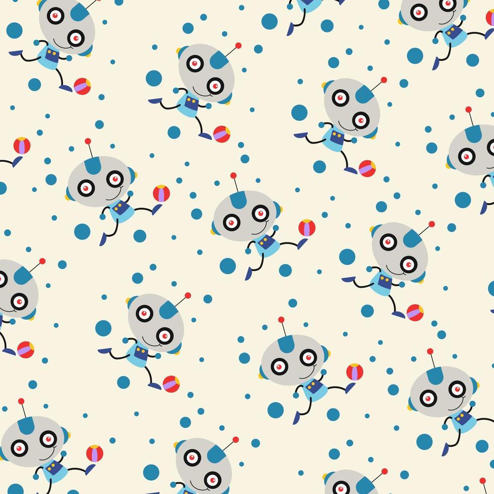 Seamless pattern with various cute robots perfect for wrapping paper vector