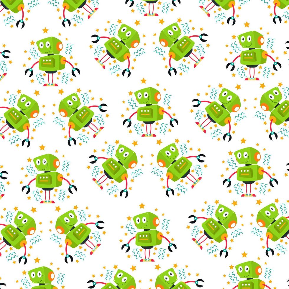 Seamless pattern with various cute robots perfect for wrapping paper vector