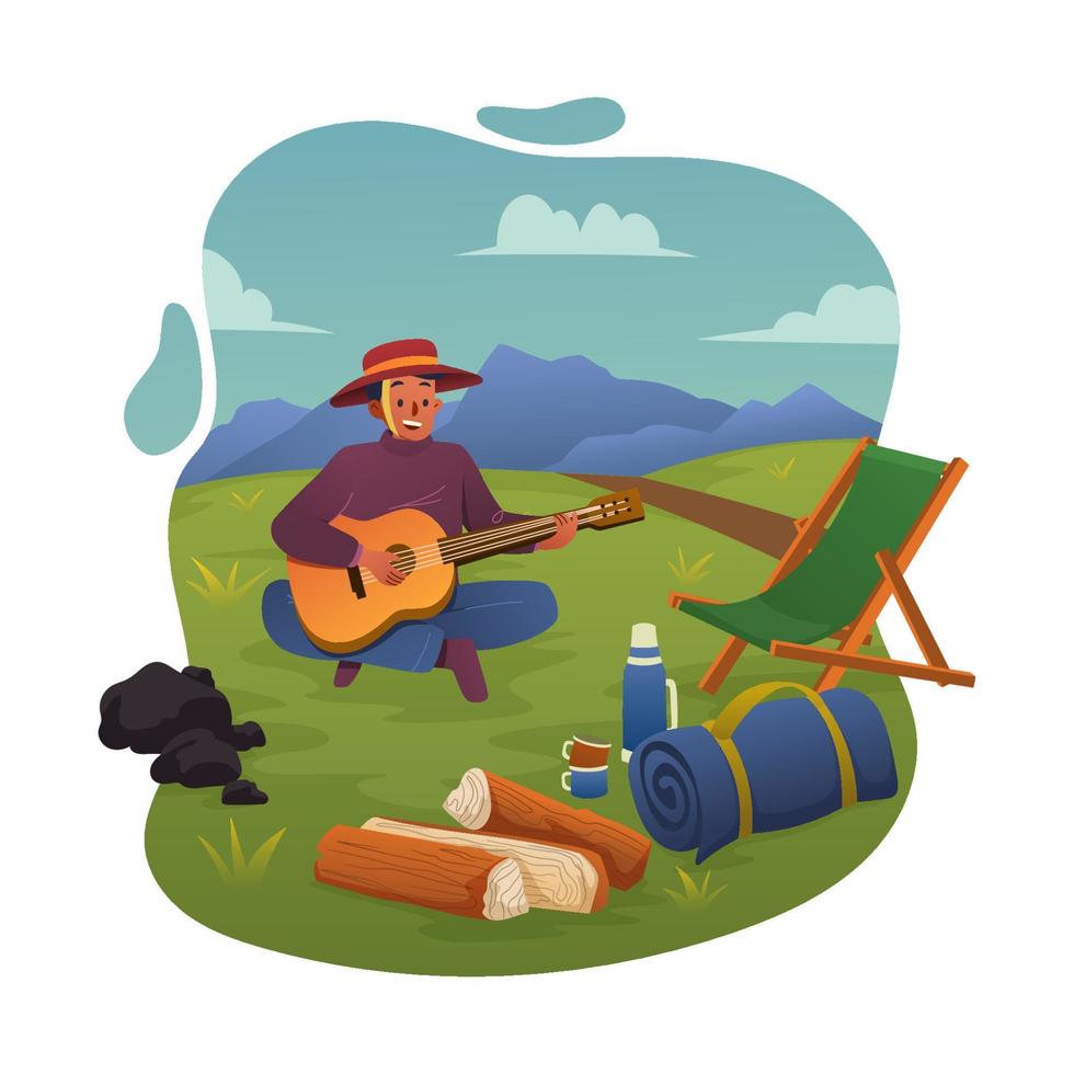 hombre feliz haciendo un picnic de vacaciones vector