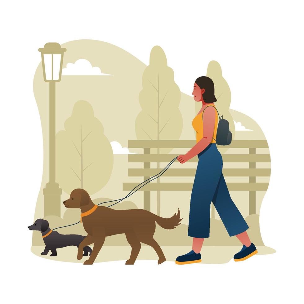 Female Dog Walker at the Park vector