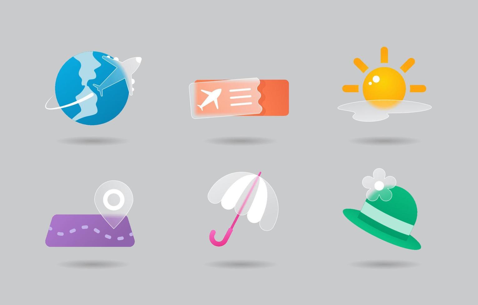 Glass Morphism Traveling Icons Set vector
