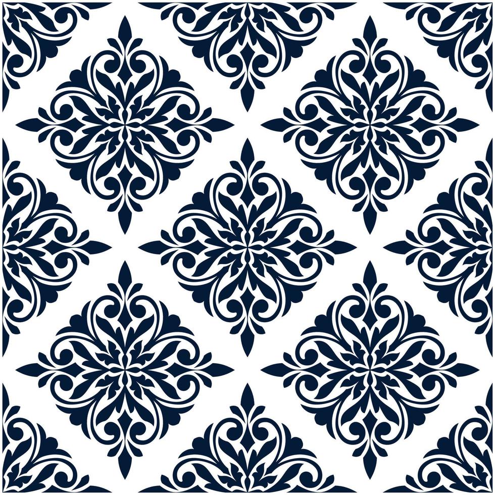 damasco, seamless, patrón, con, azul, floral, ornamento vector