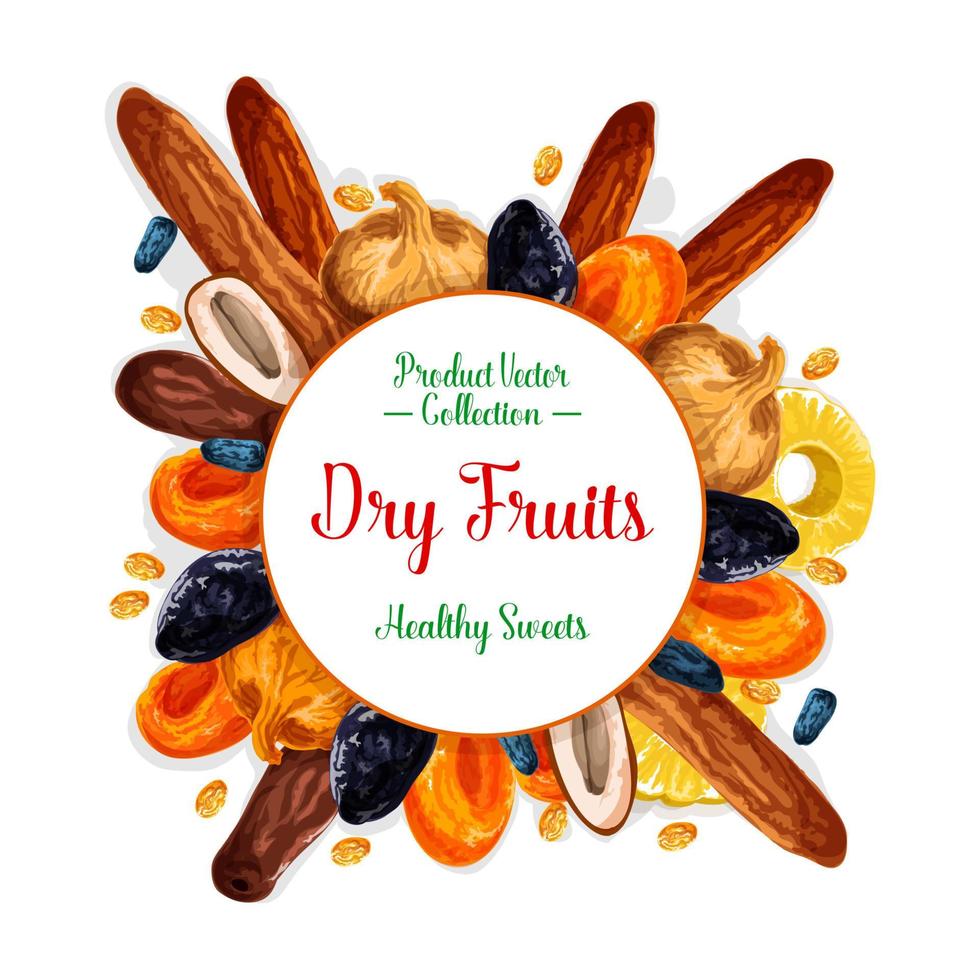 cartel de vector de frutas secas y bocadillos de frutas secas