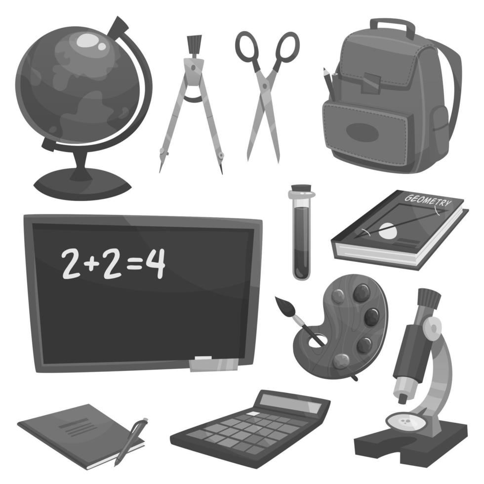 útiles escolares y objetos educativos vector