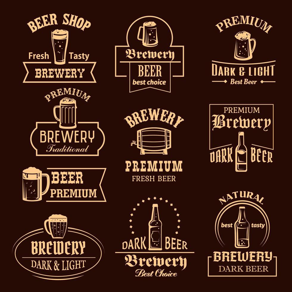 Vector icons set for beer brewery pub or bar