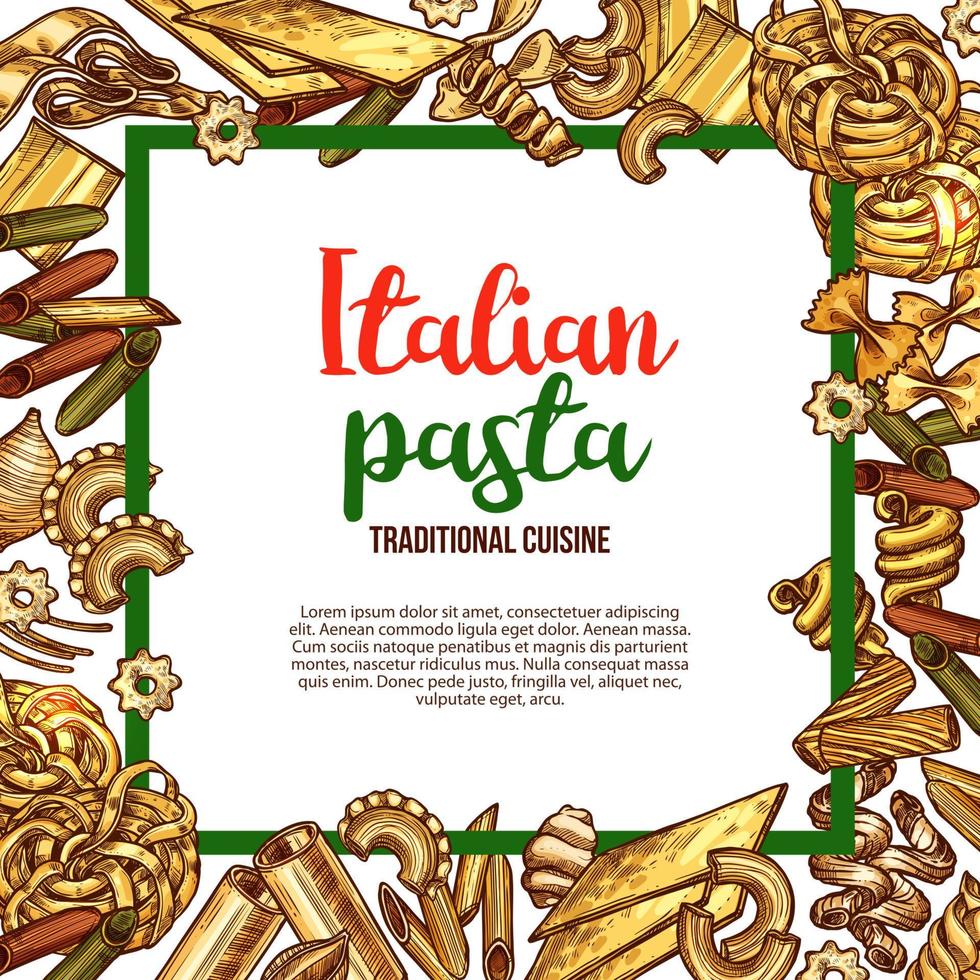 cartel de boceto de pasta vectorial para la cocina italiana vector