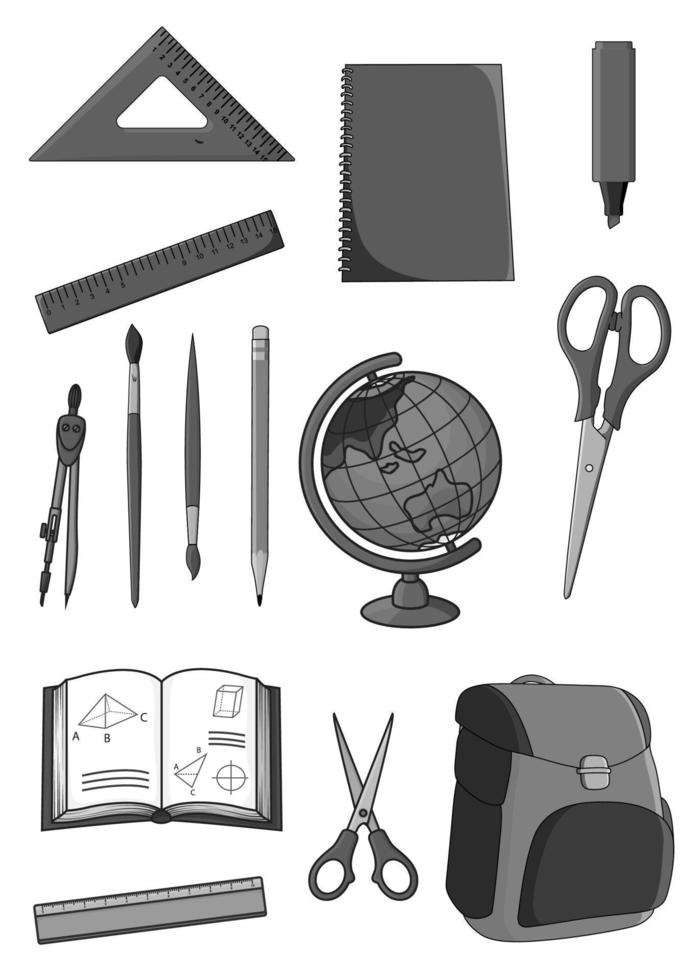 conjunto de iconos vectoriales de suministros de educación escolar vector