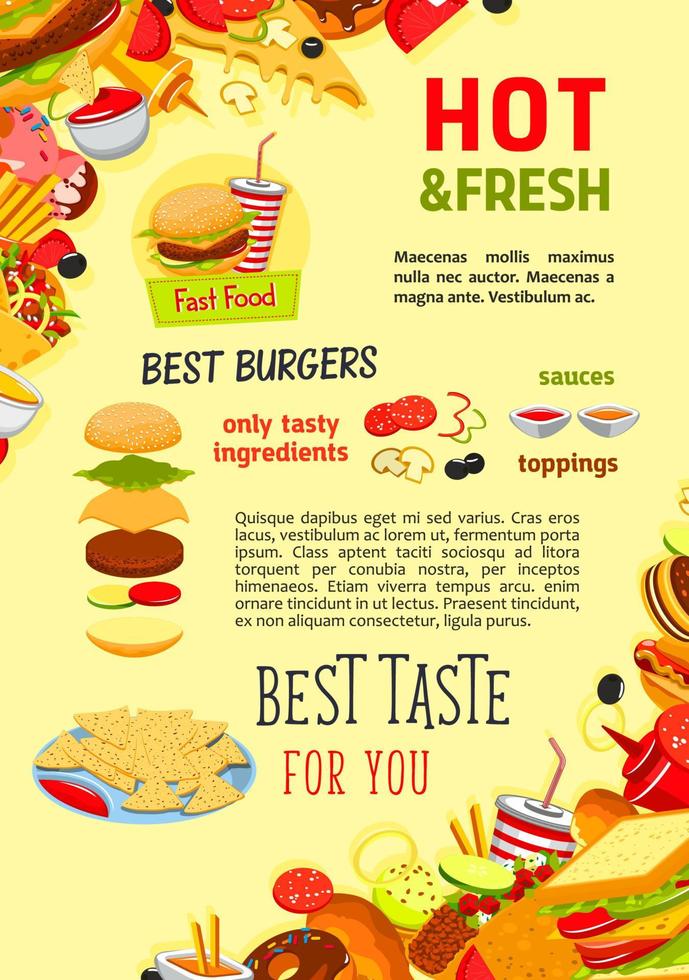 Fast food restaurant burgers meals vector poster