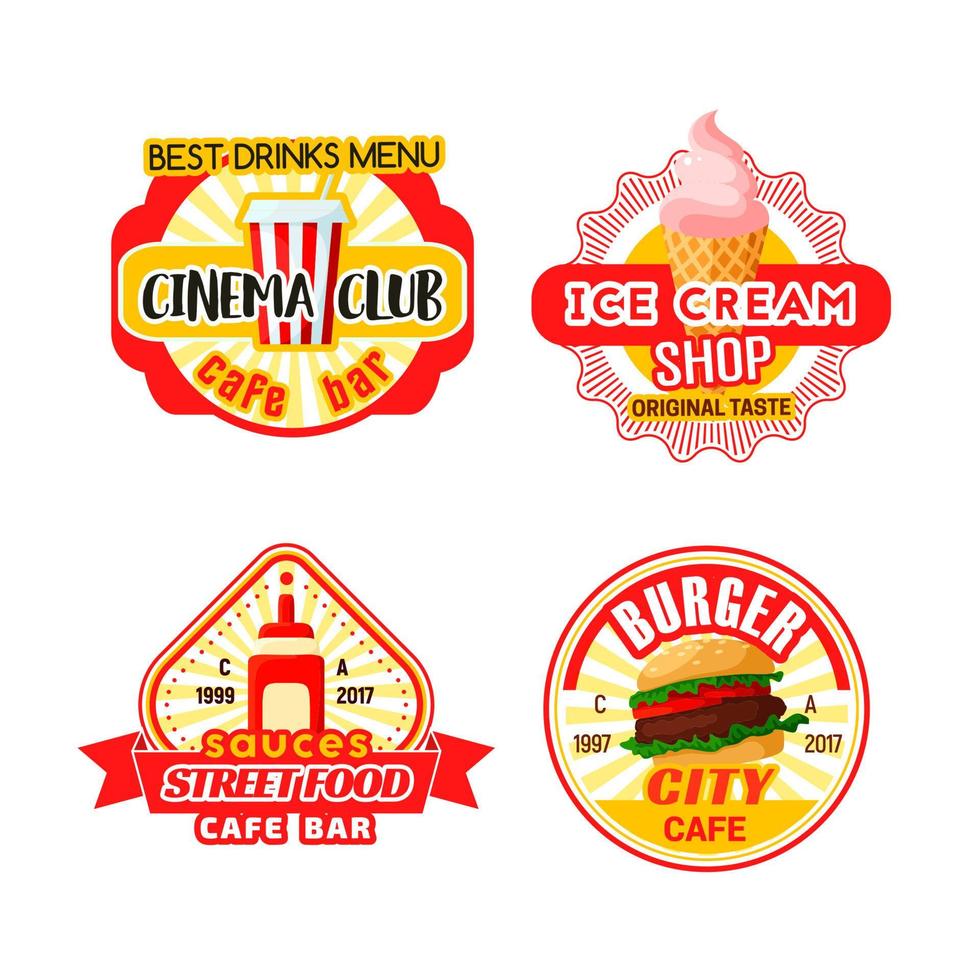 Fast food cinema bistro snacks vector iocns