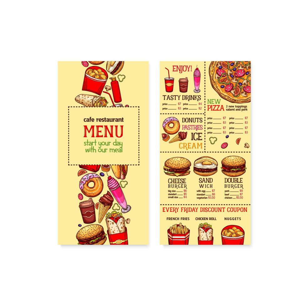 Fast food restaurant menu template vector