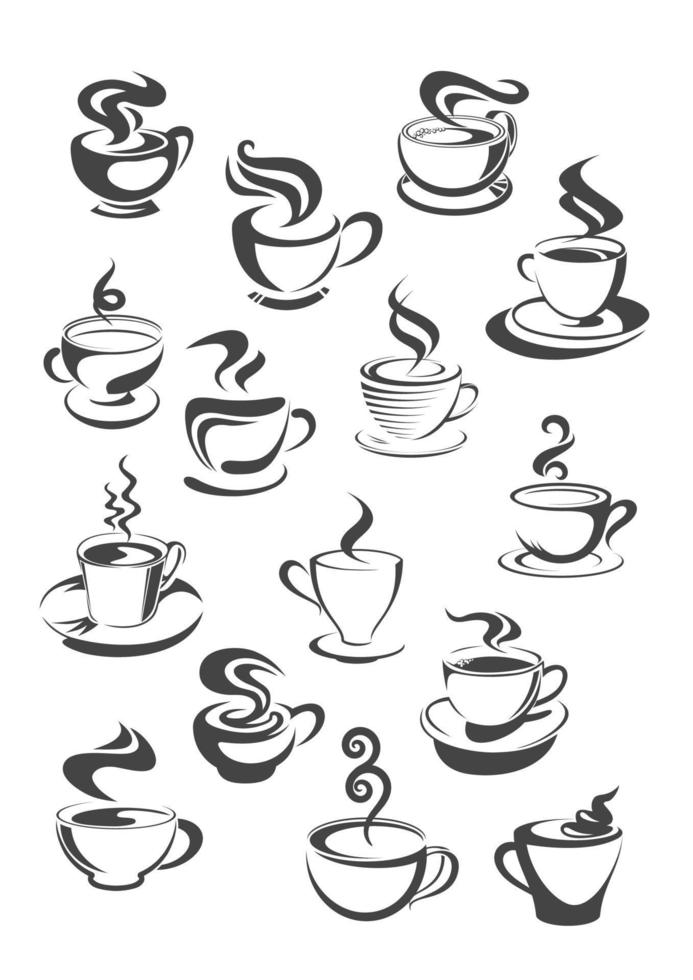 conjunto de iconos aislados de taza y taza de café vector