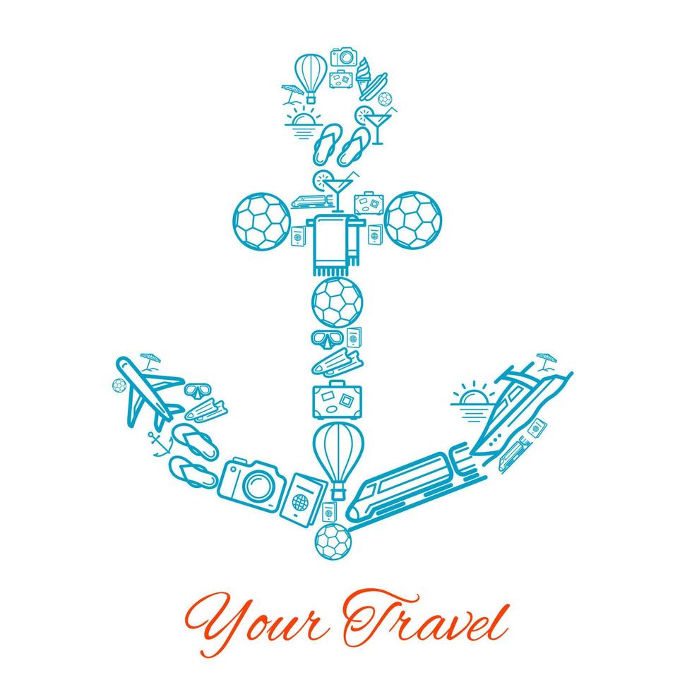Vector anchor of travel and summer vacation icons