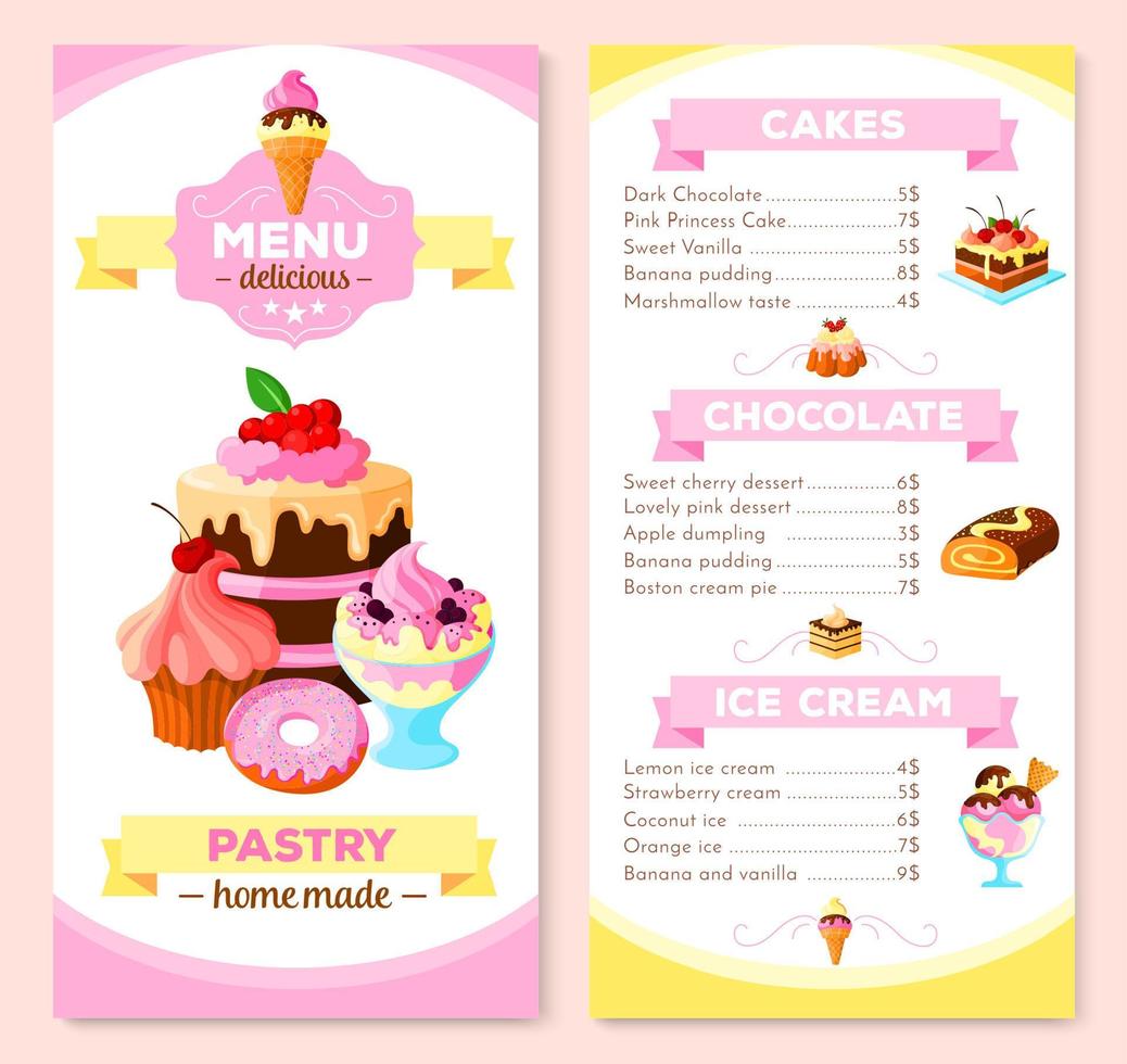 Vector menu template for homemade pastry cakes