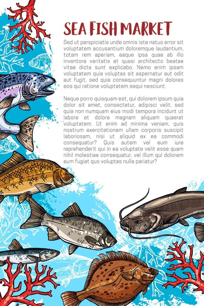 cartel de vector de captura de pescado para mercado de marisco