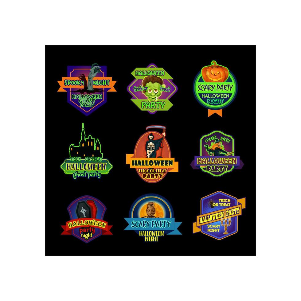 Halloween holiday night label or ghost party badge vector