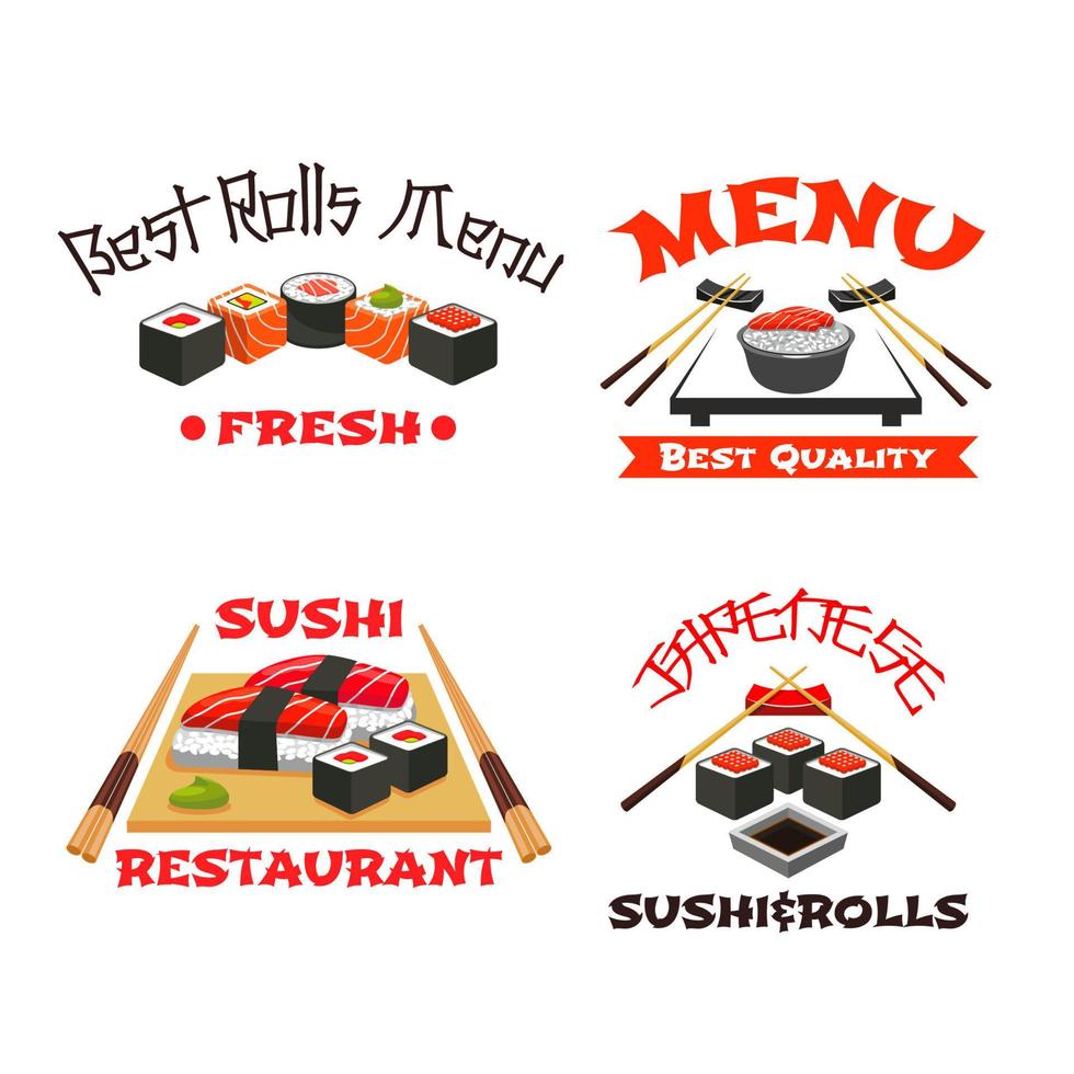 conjunto de iconos vectoriales del menú de sushi del restaurante japonés vector