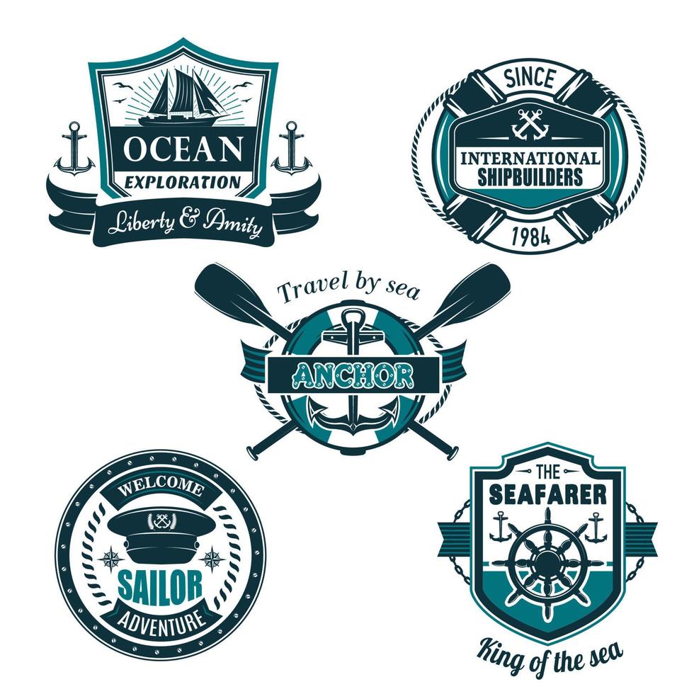 Vector nautical heraldic icons of seafarer sailing
